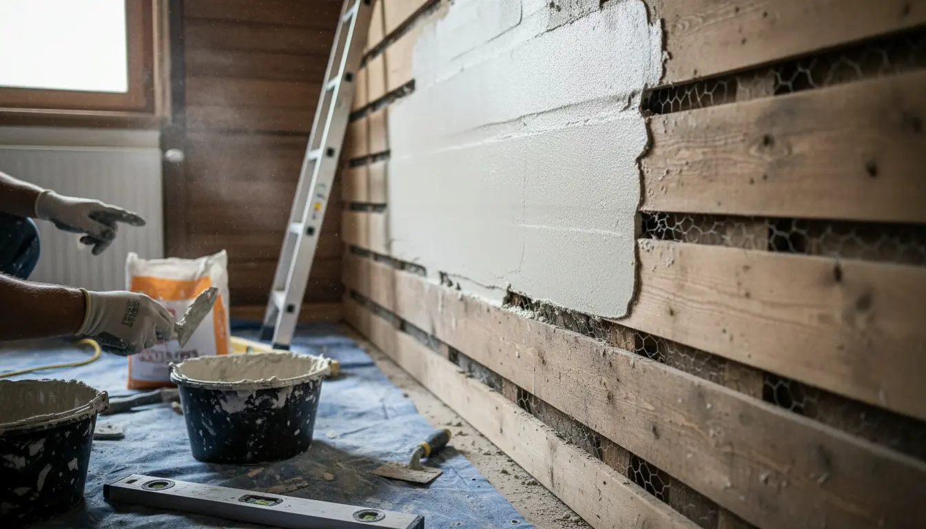 stucen op hout